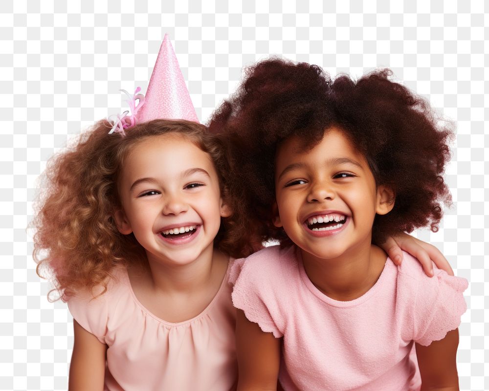 Laughing portrait child togetherness.  PNG with transparent background.