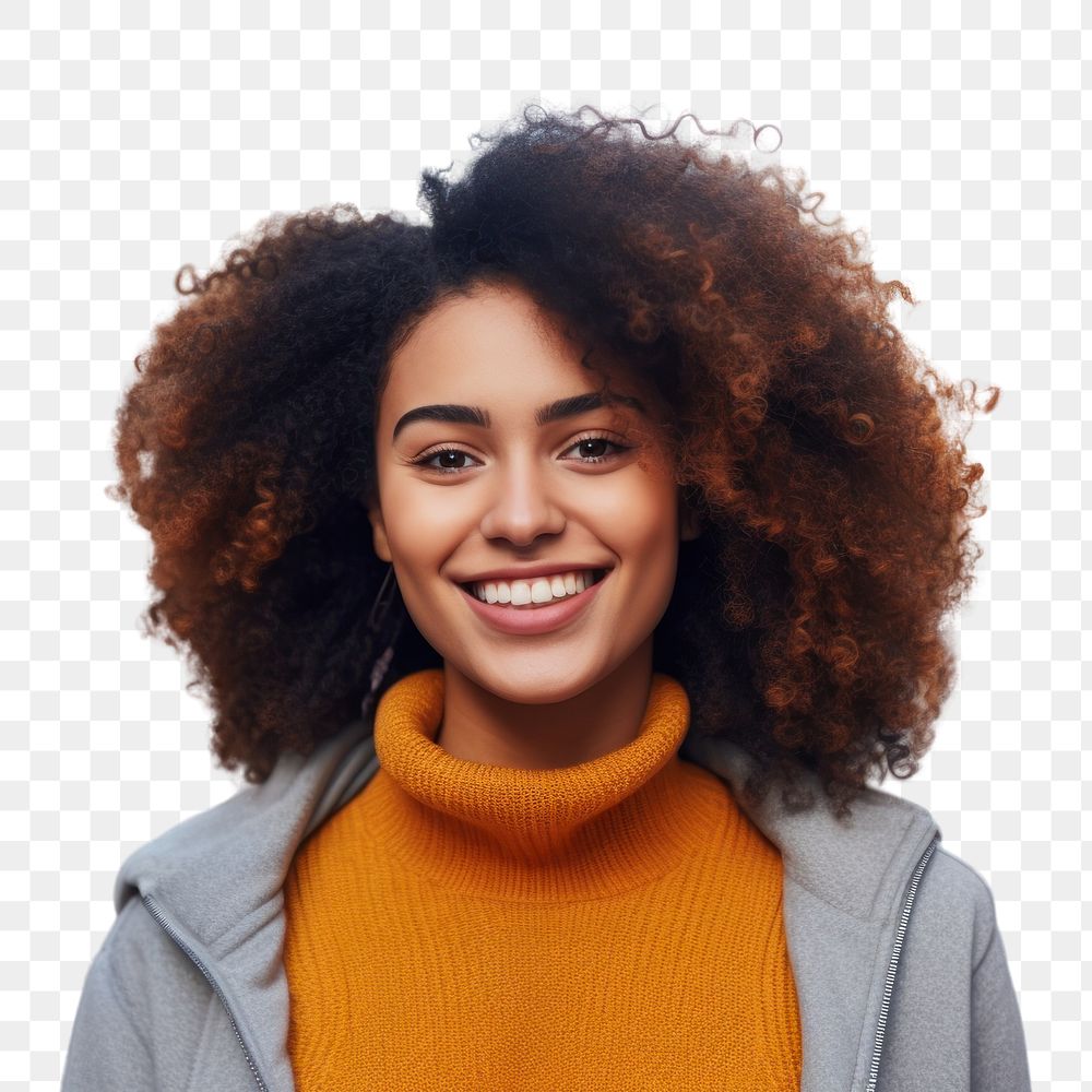 Portrait adult smile photography.  PNG with transparent background.