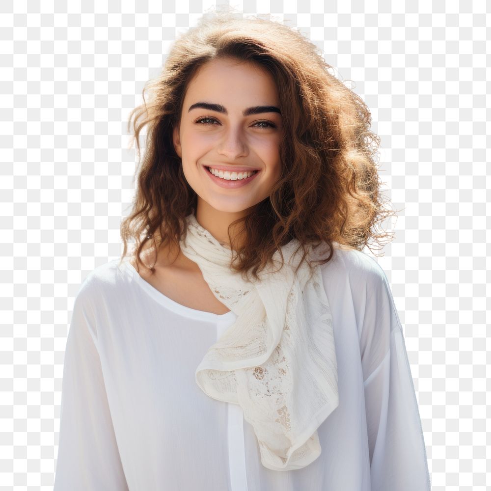 Portrait blouse adult smile.  PNG with transparent background.