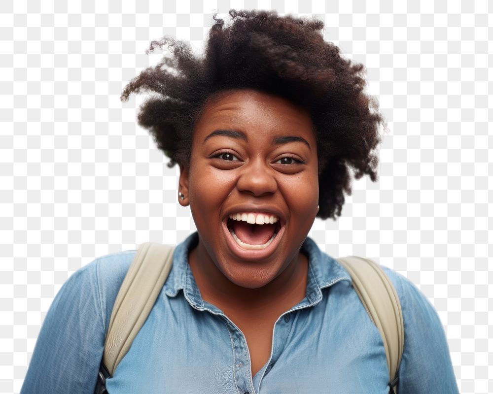 Laughing adult smile individuality.  PNG with transparent background.