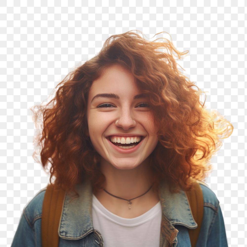 Laughing portrait adult smile.  PNG with transparent background.