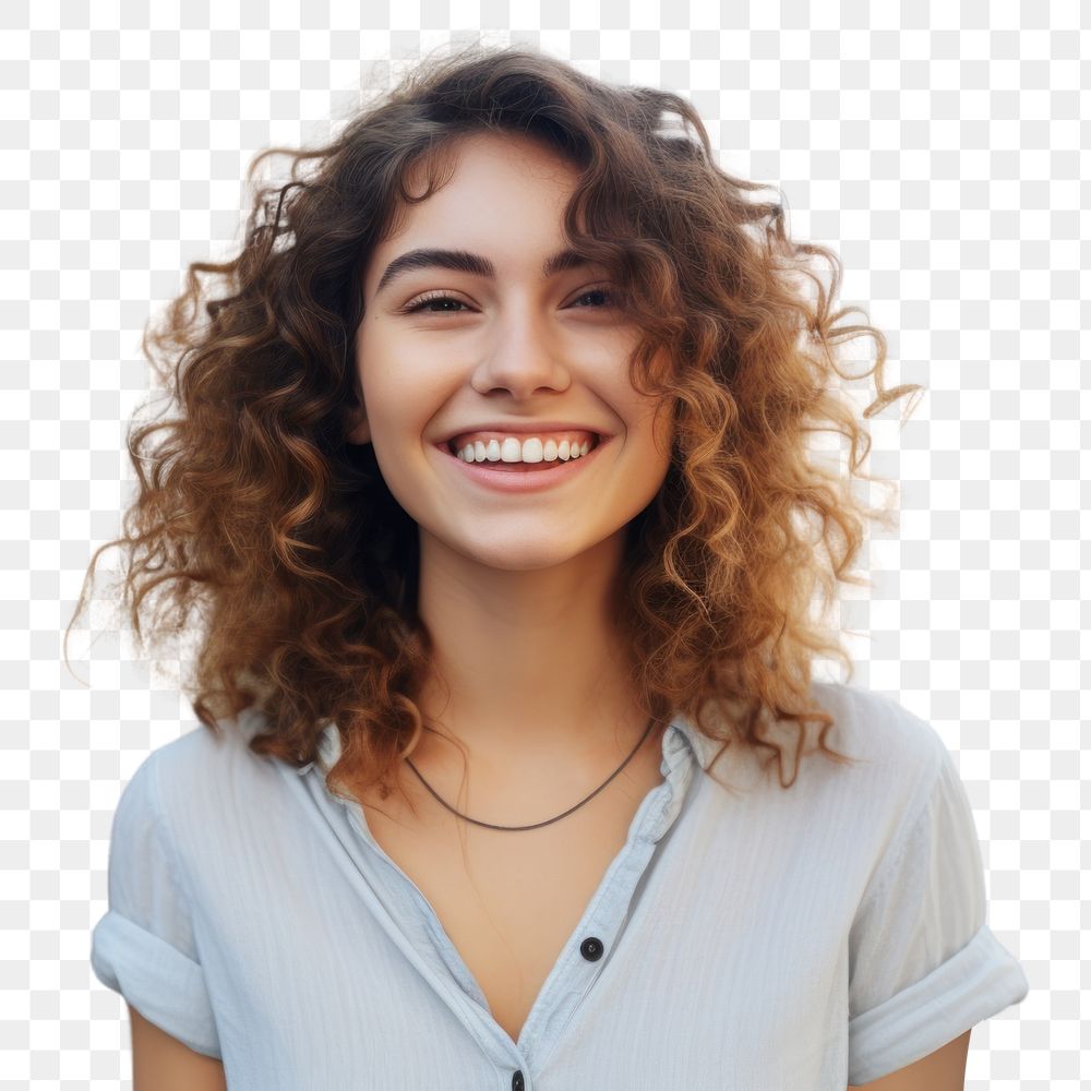 Necklace laughing portrait adult.  PNG with transparent background.