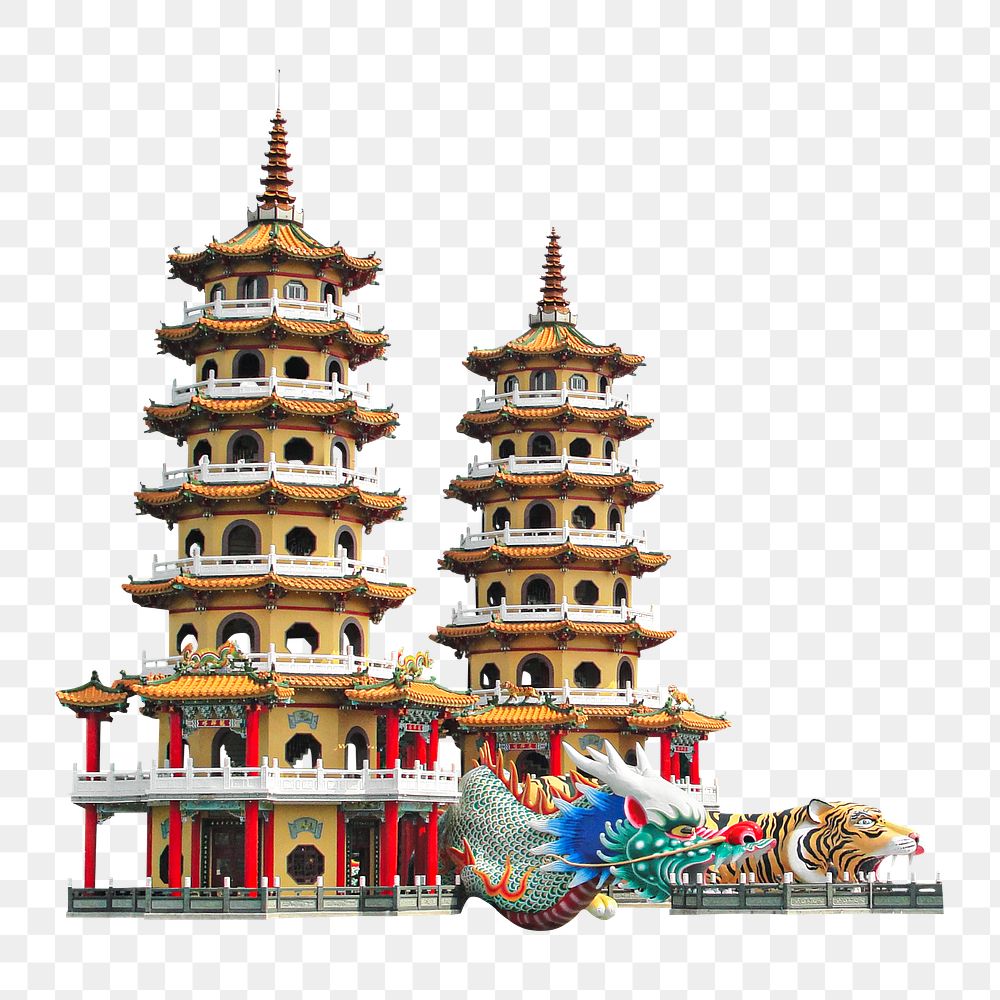 Png Dragon and Tiger pagodas in Taiwan, transparent background
