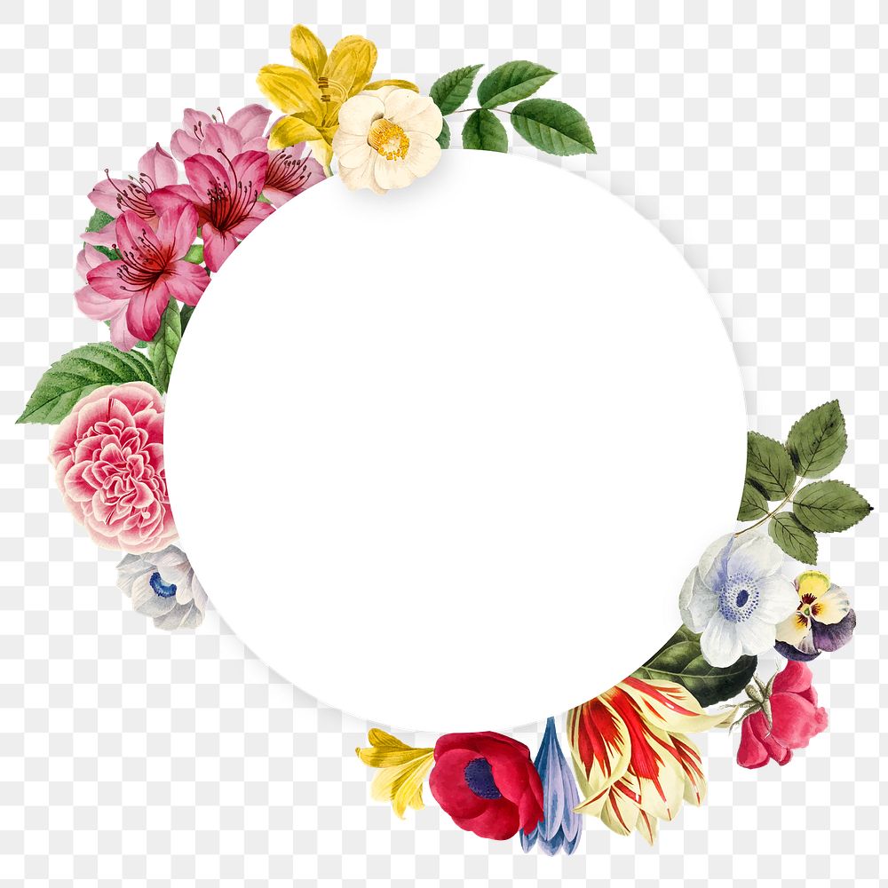 Floral badge png round shape collage element, transparent background