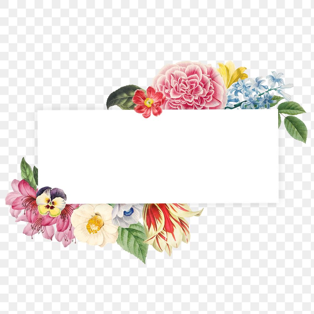 Floral badge png rectangle shape collage element, transparent background