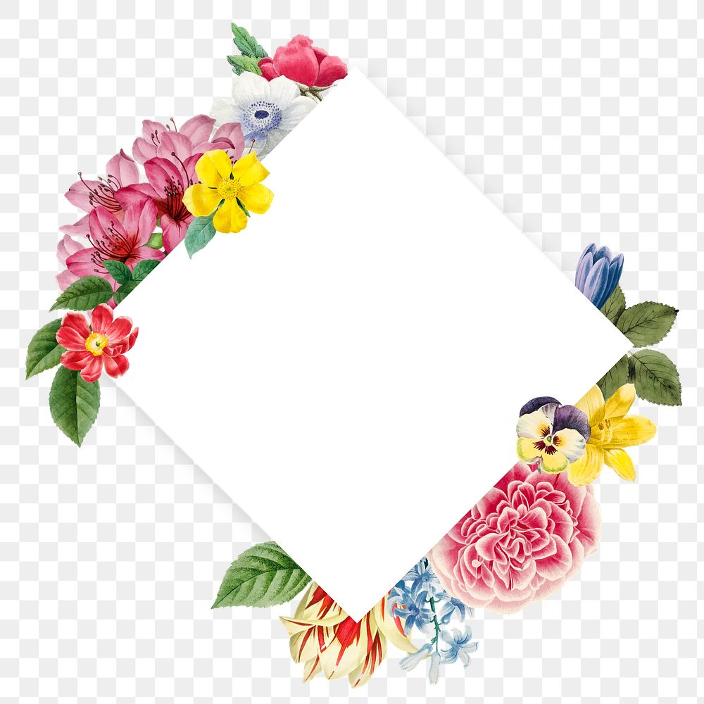 Floral badge png square shape collage element, transparent background
