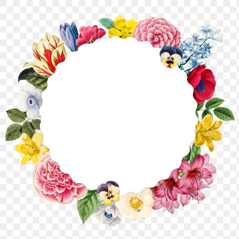 Floral badge png round shape collage element, transparent background