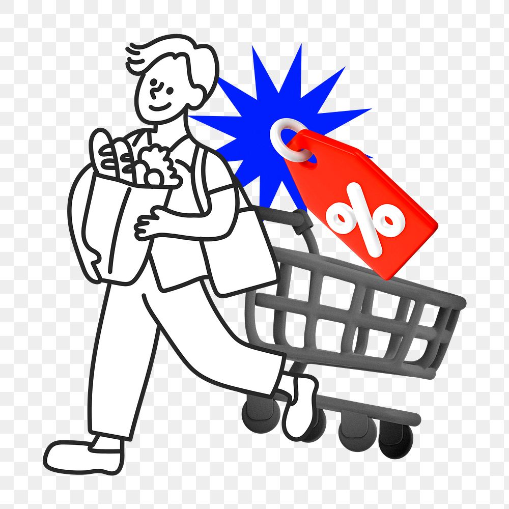 Doodle man discount grocery png, transparent background