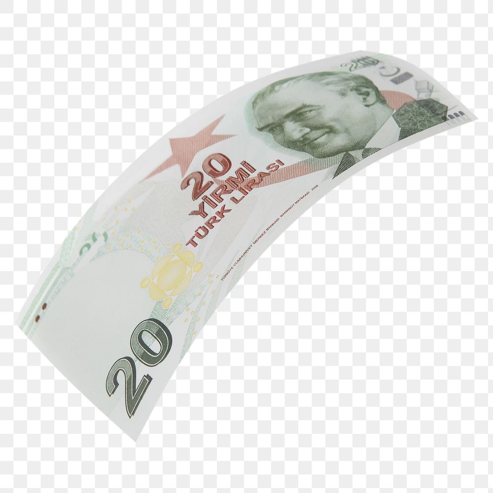 Png 20 Turkish lira bank note, transparent background