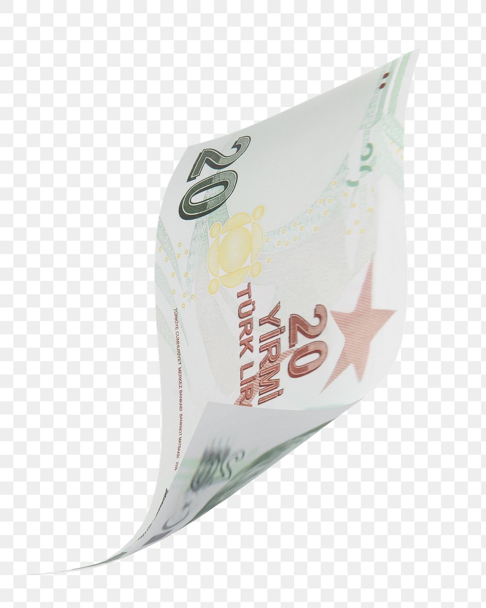 Png 20 Turkish lira bank note, transparent background