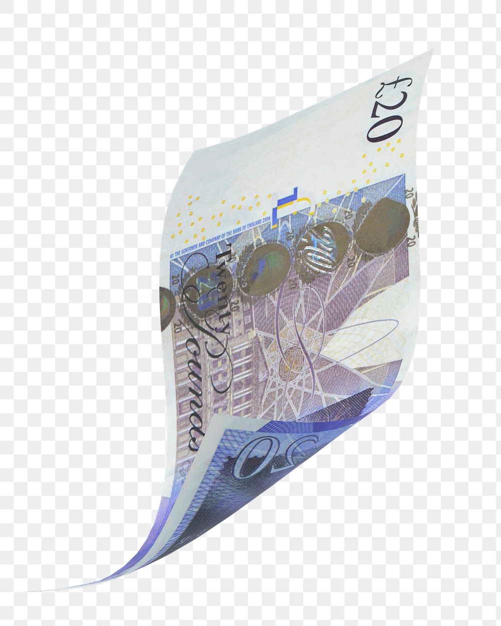 Png 20 British pounds bank note, transparent background