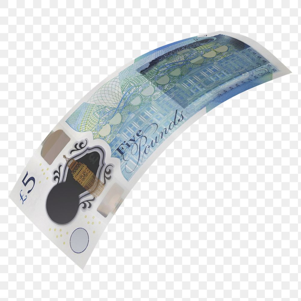 Png 5 British pounds bank note, transparent background