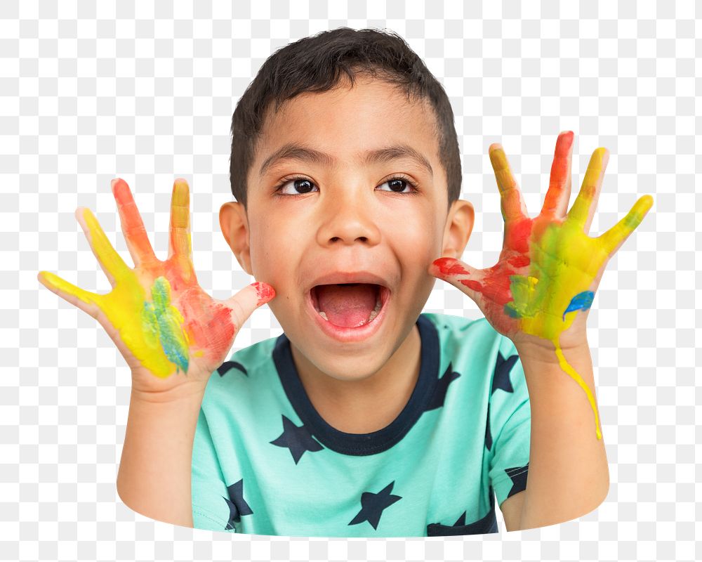 Png boy posing with hands painted, transparent background