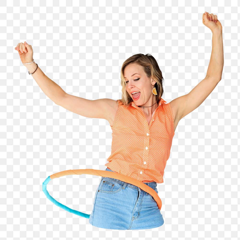 Png white woman playing hula hoop, transparent background