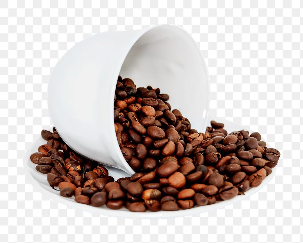Png spilled coffee beans, transparent background