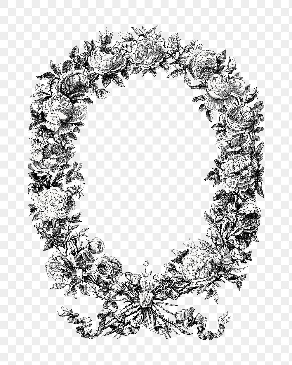 PNG Rose wreath frame, vintage black & white illustration on transparent background  by François-Frédéric Grobon. Remixed by…