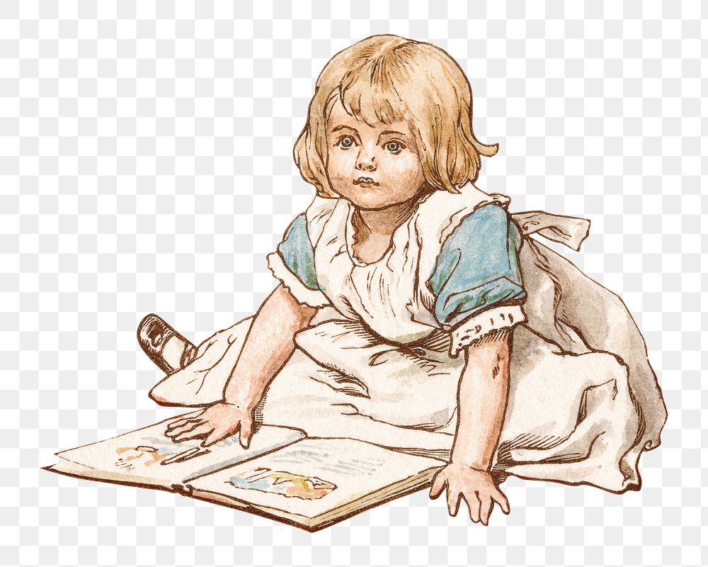 Little girl png reading a book, transparent background. Remixed by rawpixel.