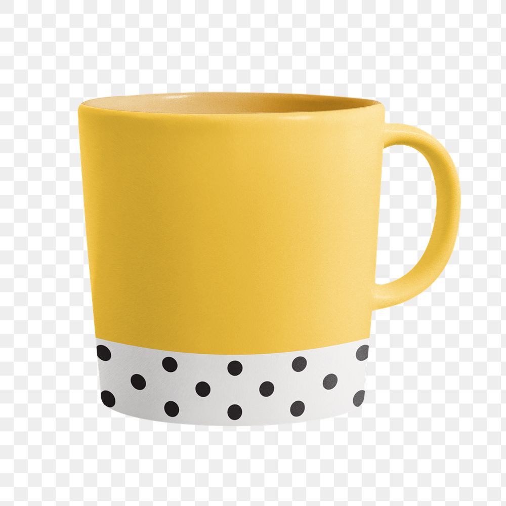 PNG Yellow polka dot coffee mug, transparent background