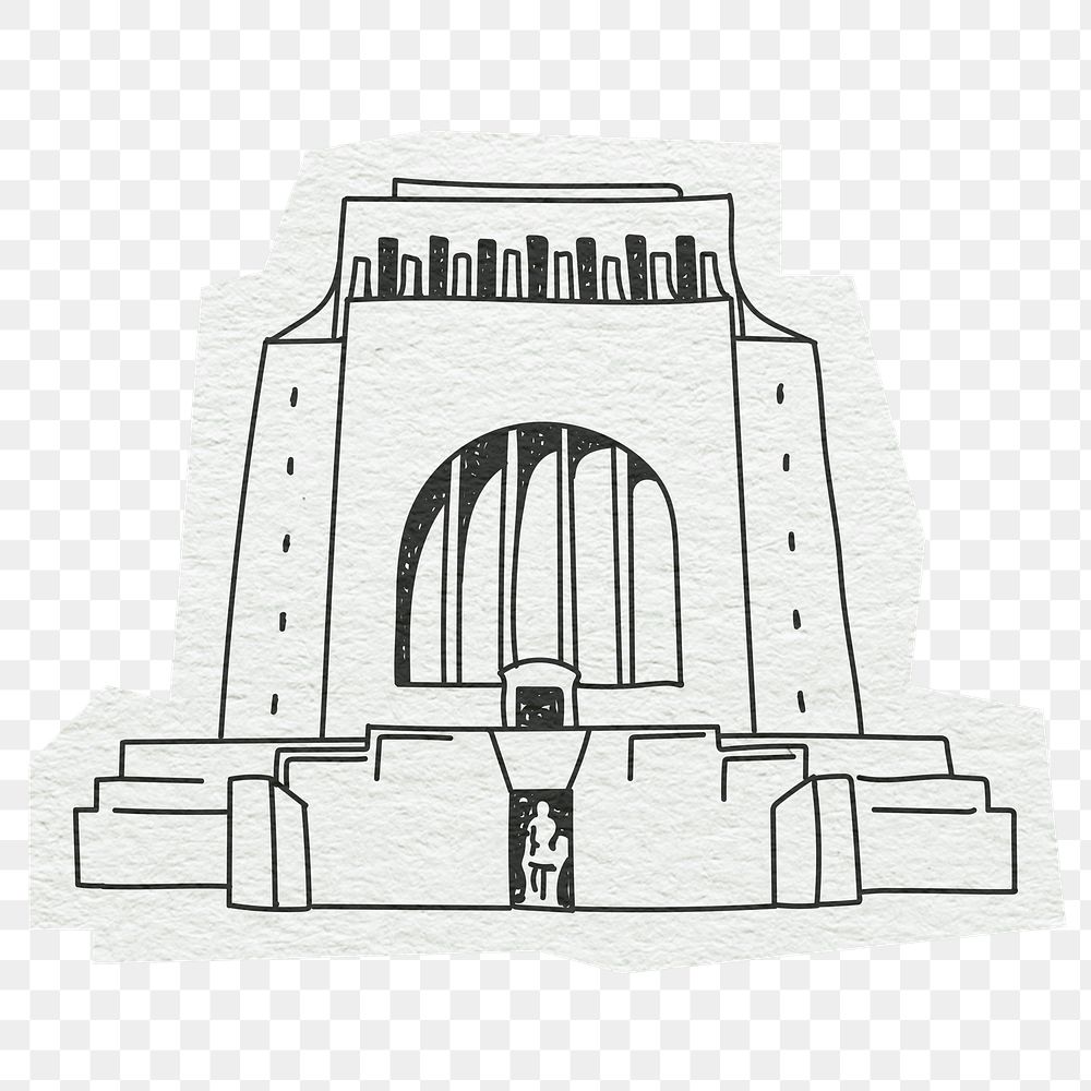 PNG Voortrekker Monument, famous location in South Africa, line art illustration, transparent background