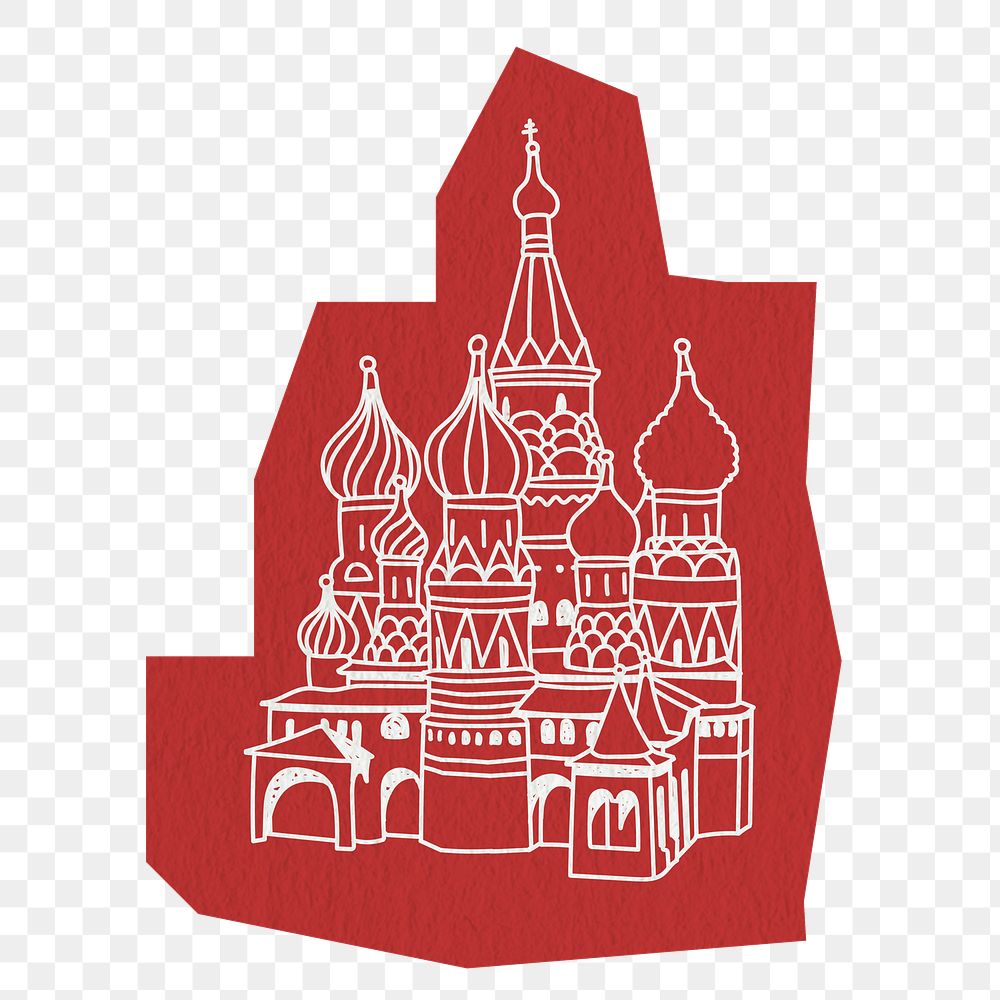 PNG St. Basil's Cathedral, Moscow famous location, line art illustration, transparent background