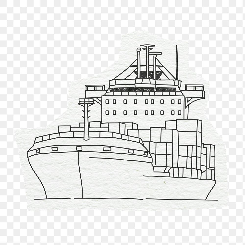 PNG Cargo ship, industry, line art illustration, transparent background