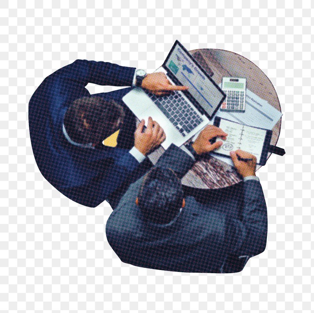 Png businessmen working with laptop, transparent background