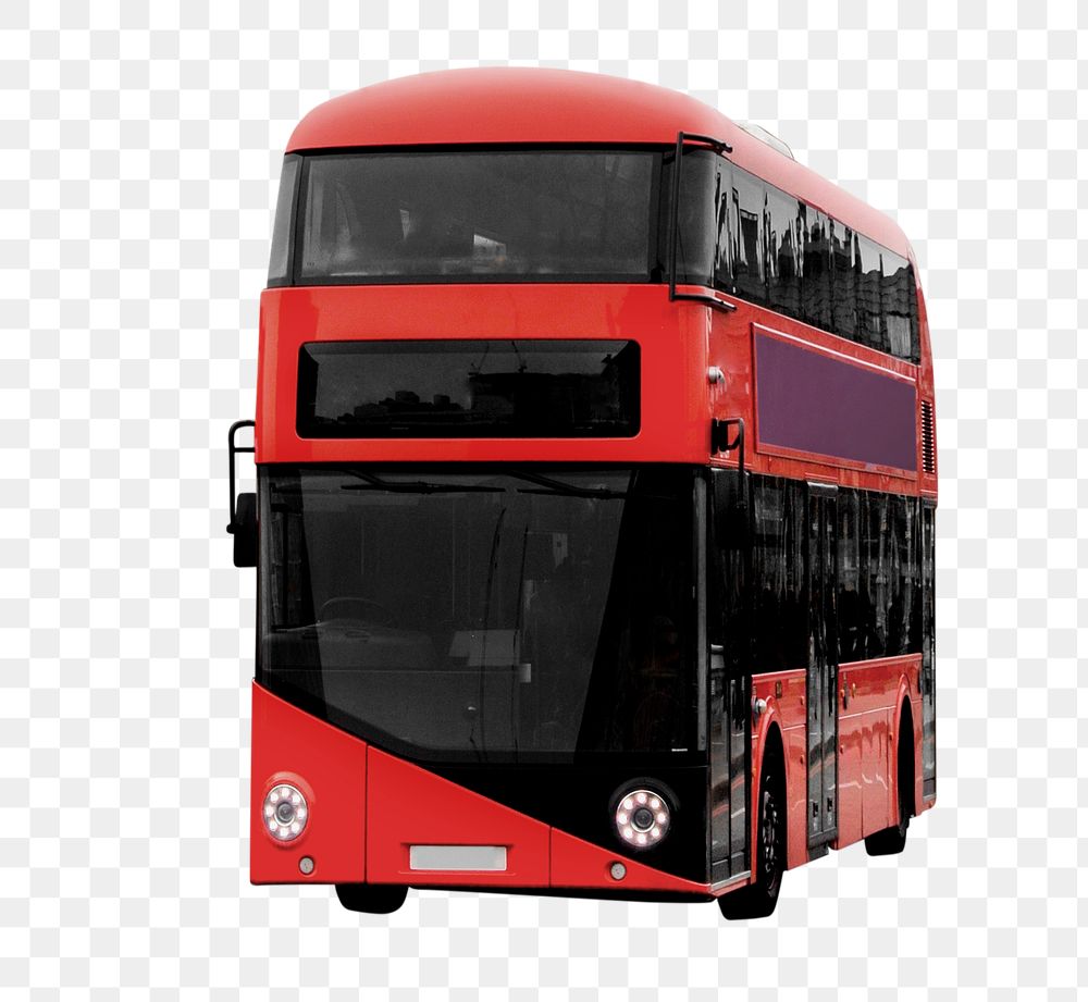Png red double-decker bus, transparent background