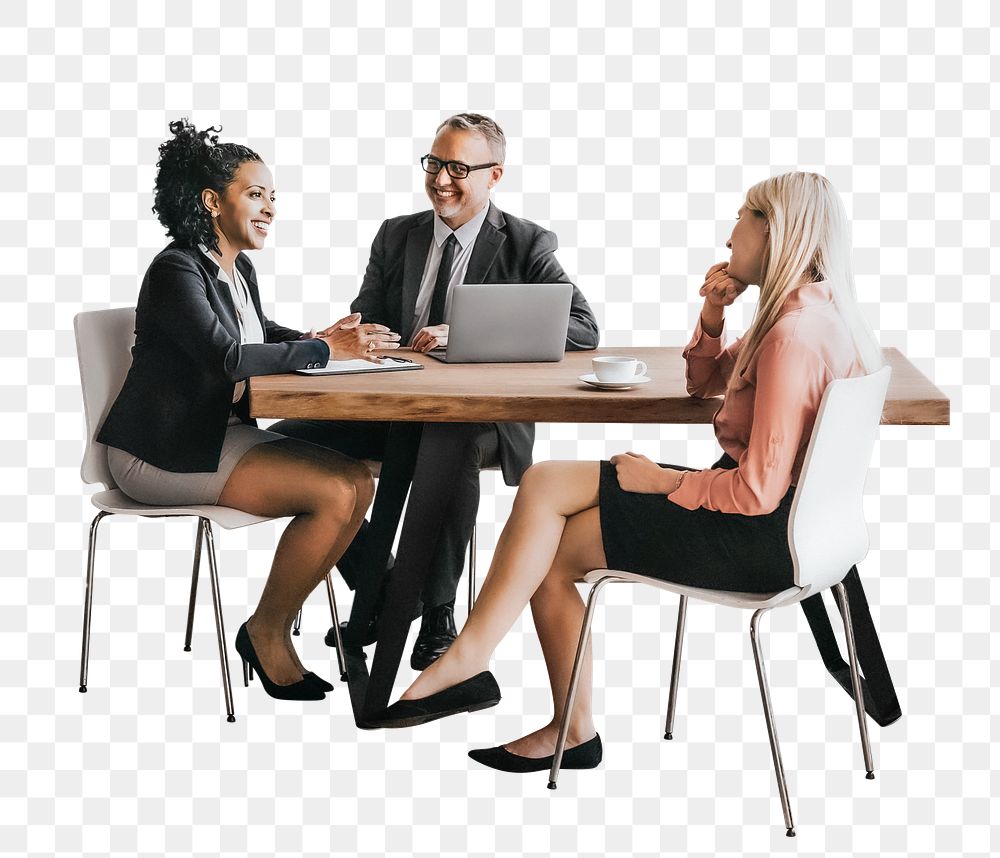 Png business partners discussing work, transparent background