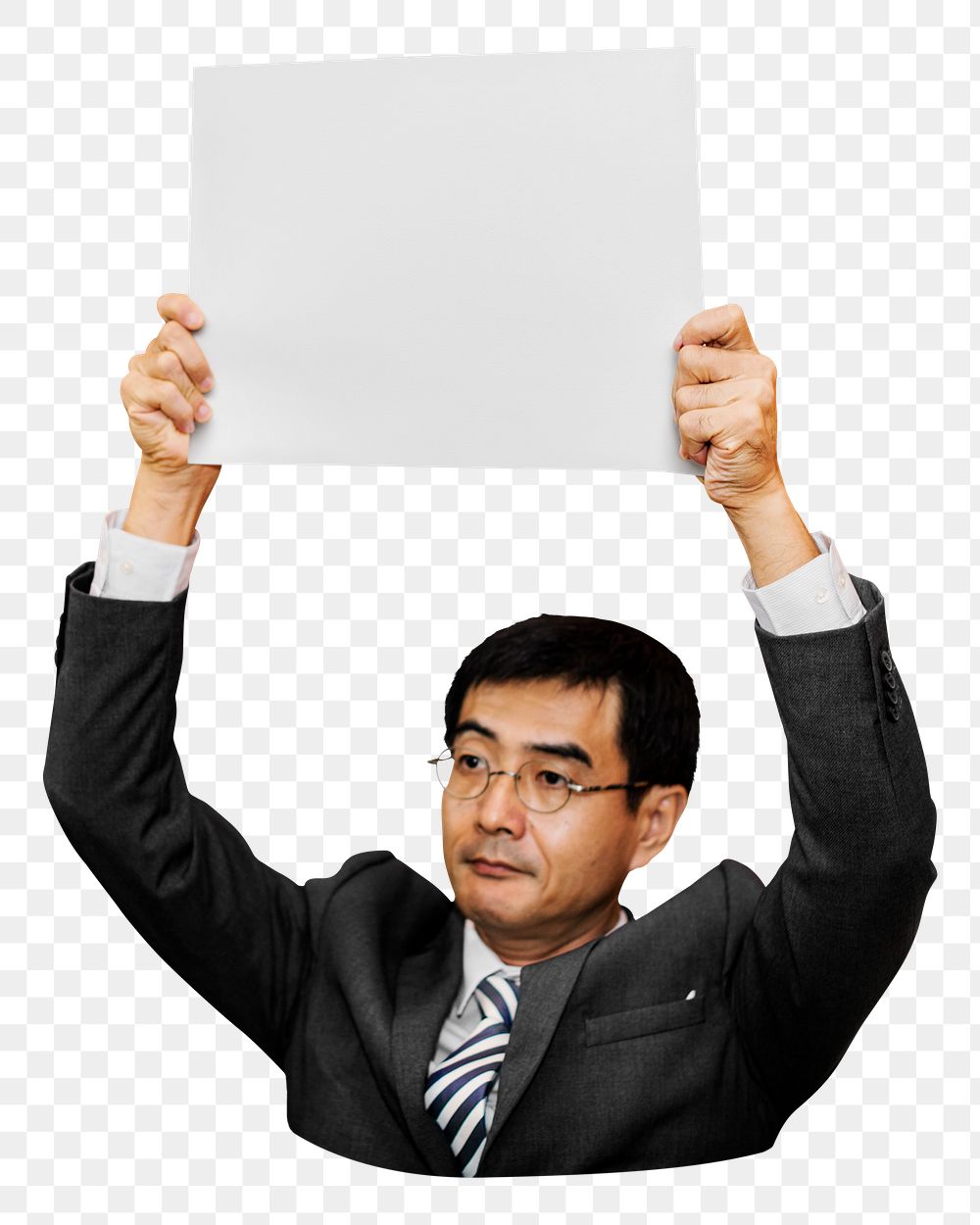 Png Asian businessman holding sign, transparent background