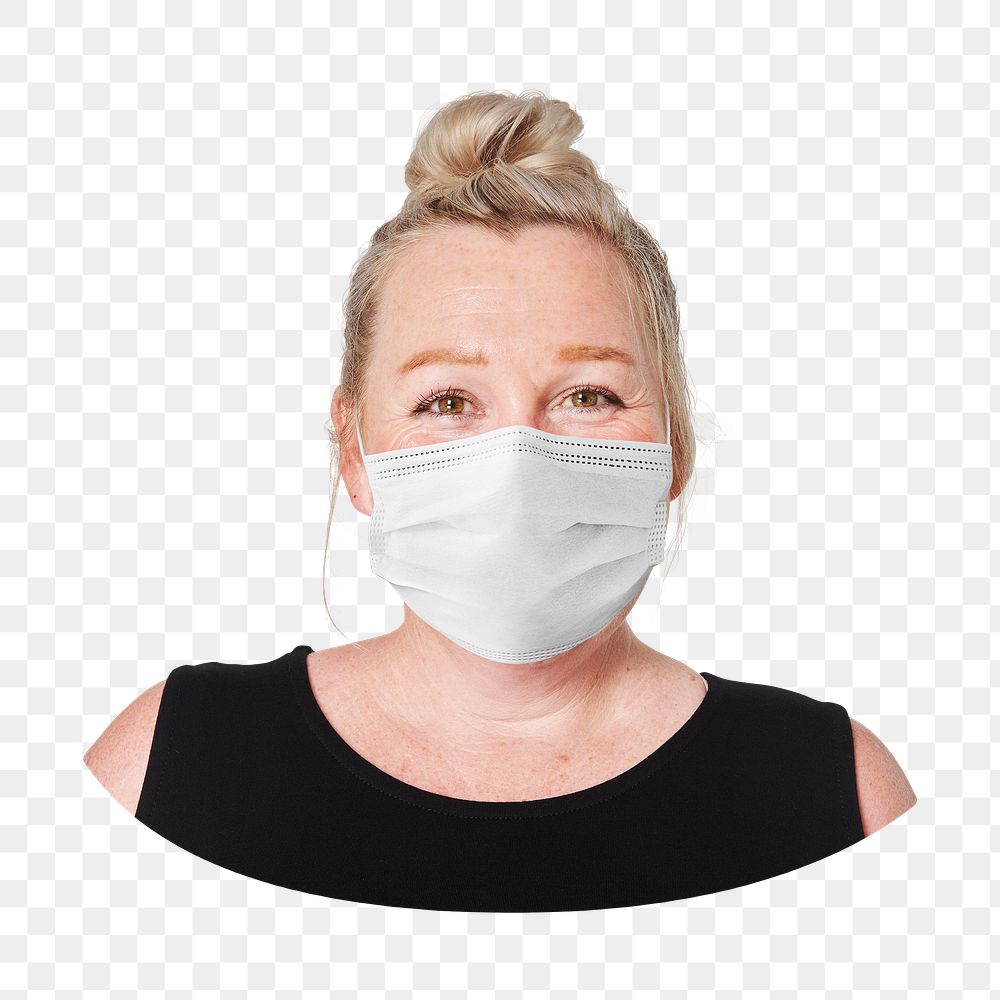 Png face mask, woman closeup image on transparent background