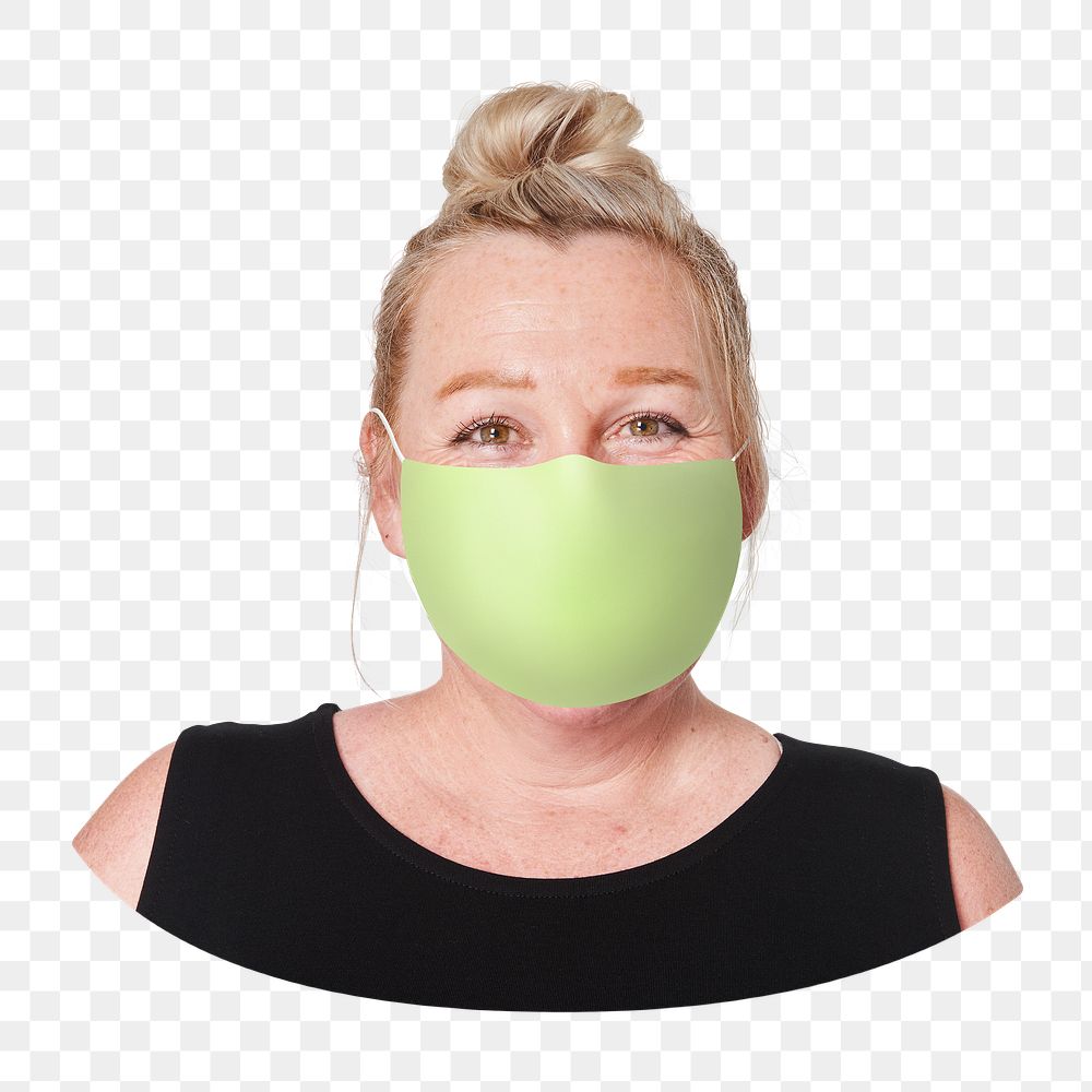 Png face mask, caucasian woman image on transparent background