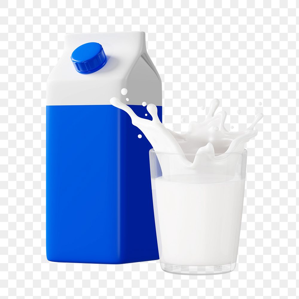 PNG 3D milk carton, element illustration, transparent background
