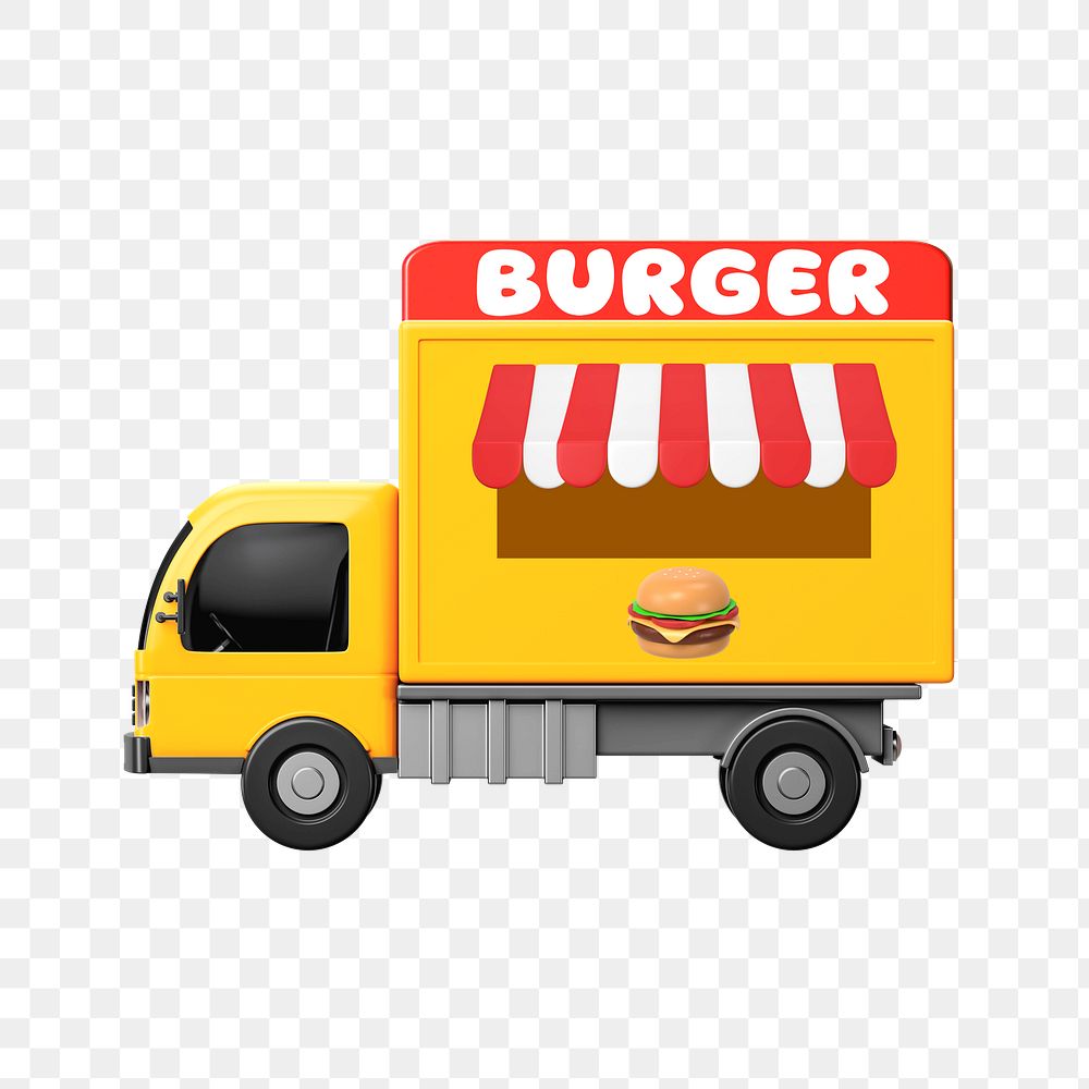 PNG 3D burger truck, element illustration, transparent background
