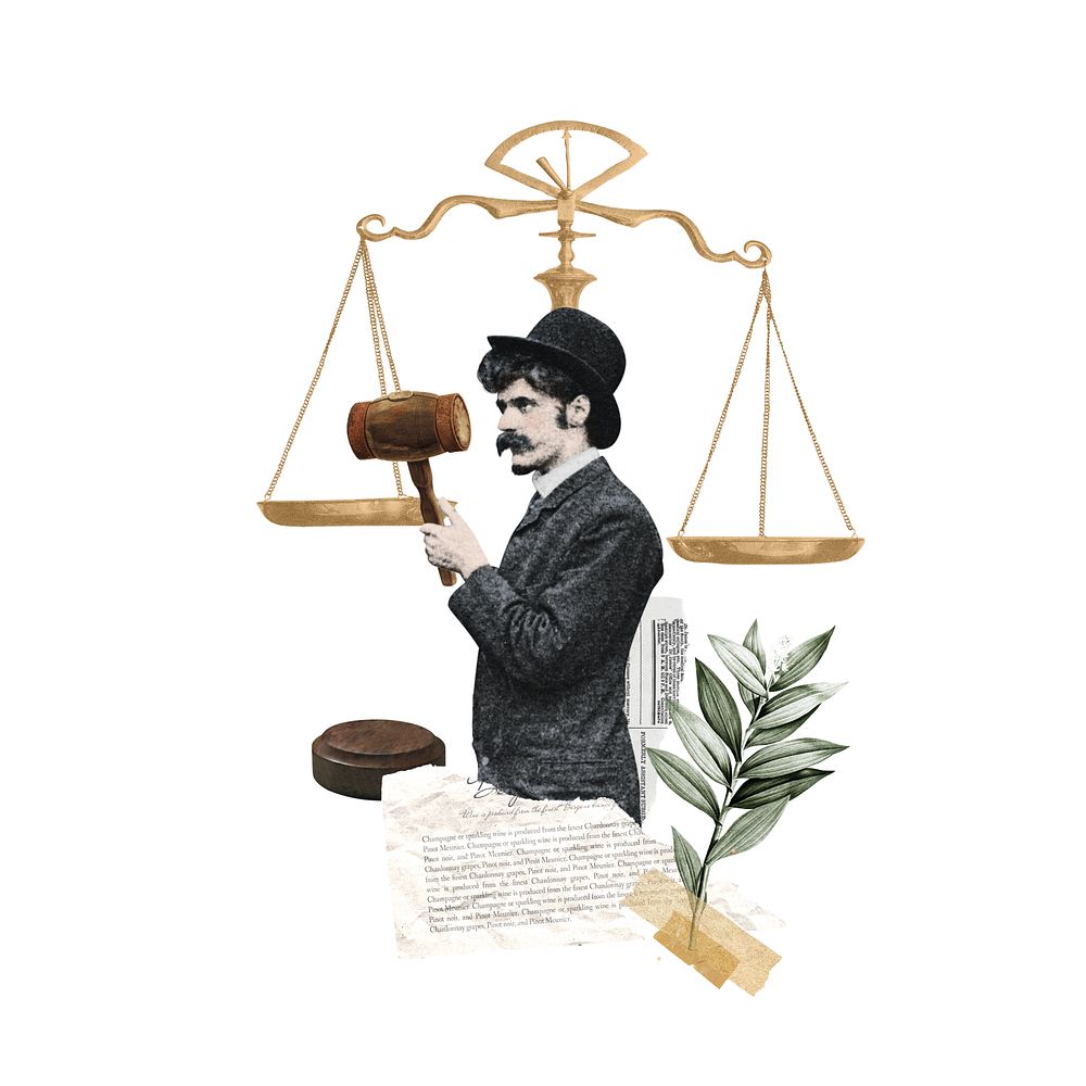 Man holding gavel png, justice scale, transparent background. Remixed by rawpixel.