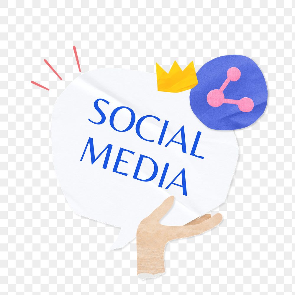 PNG Social media, word in paper speech bubble, transparent background