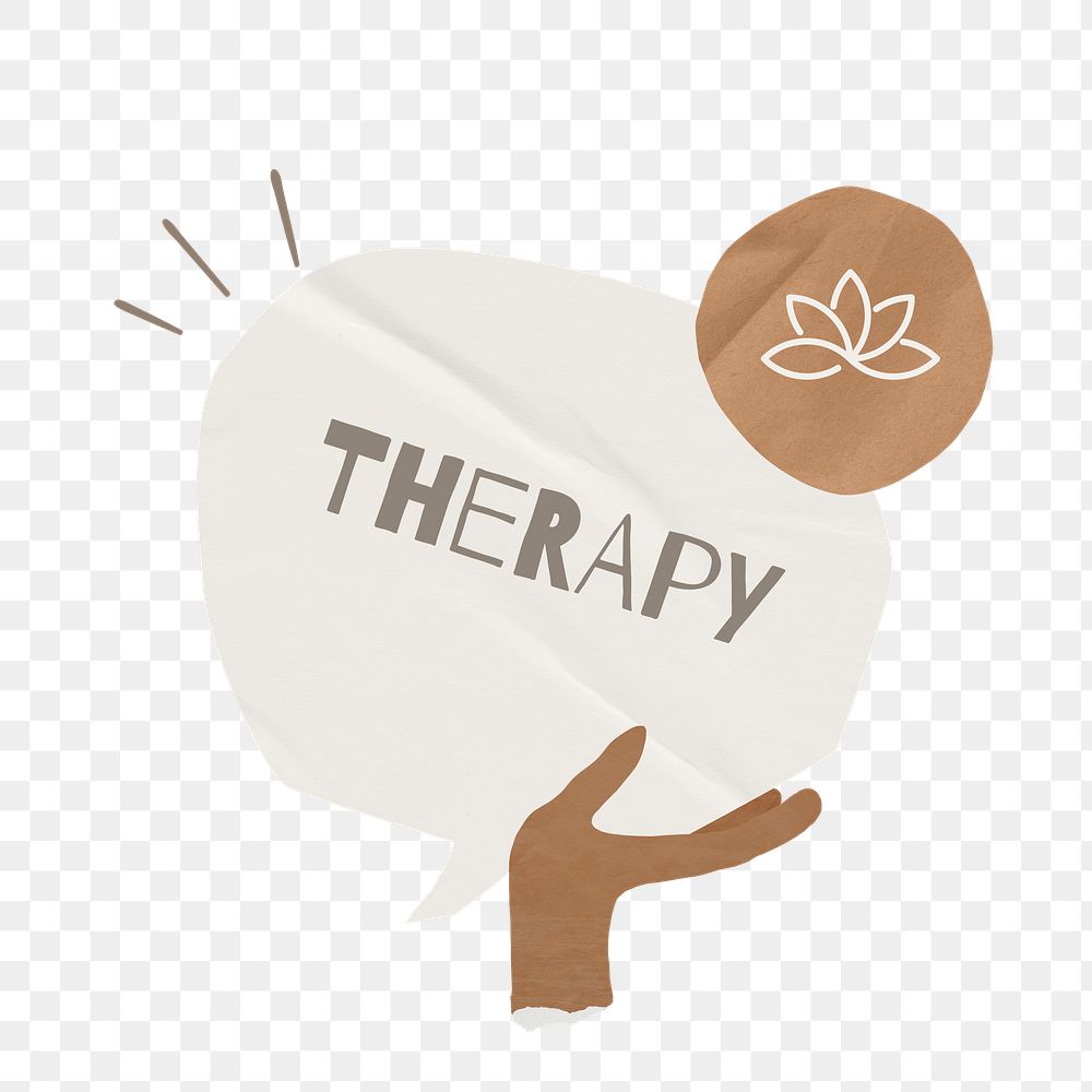 PNG Therapy word, speech bubble paper craft, transparent background