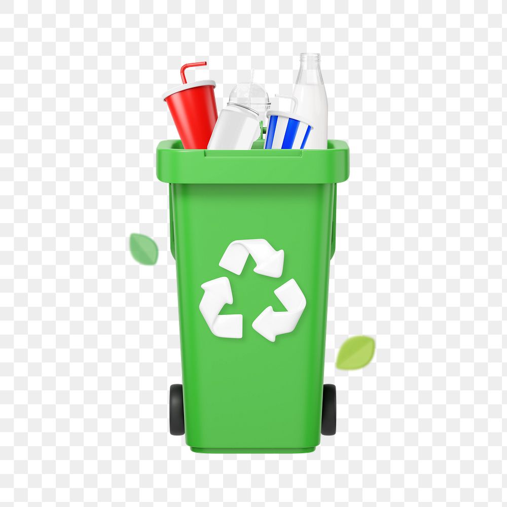 PNG 3D recycling bin, element illustration, transparent background