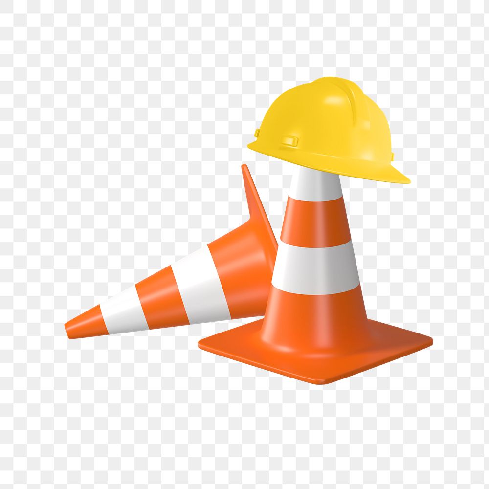 PNG 3D traffic cone construction, element illustration, transparent background