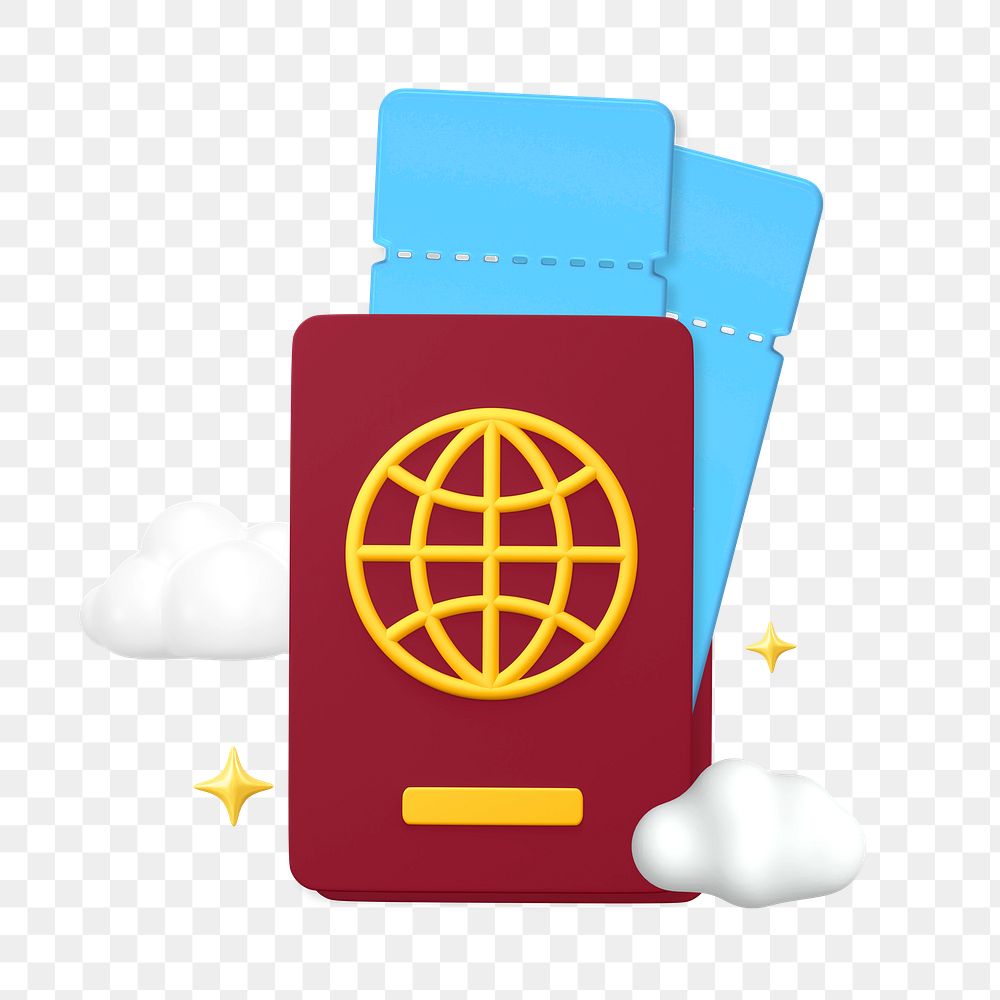 PNG 3D passport and tickets, element illustration, transparent background