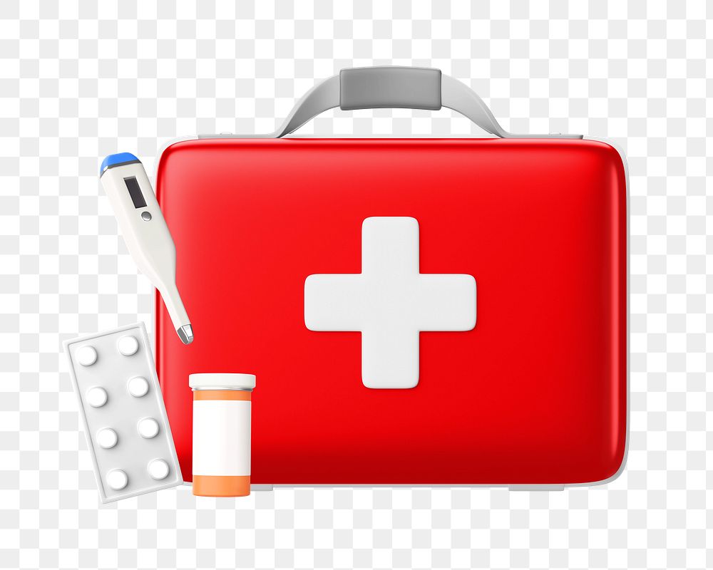 PNG 3D first aid box, element illustration, transparent background