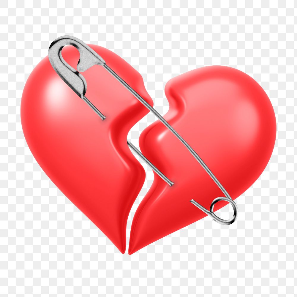 PNG 3D broken heart, element illustration, transparent background