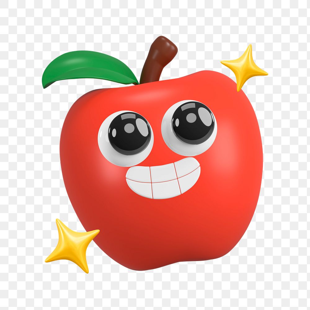 PNG 3D smiling apple, element illustration, transparent background