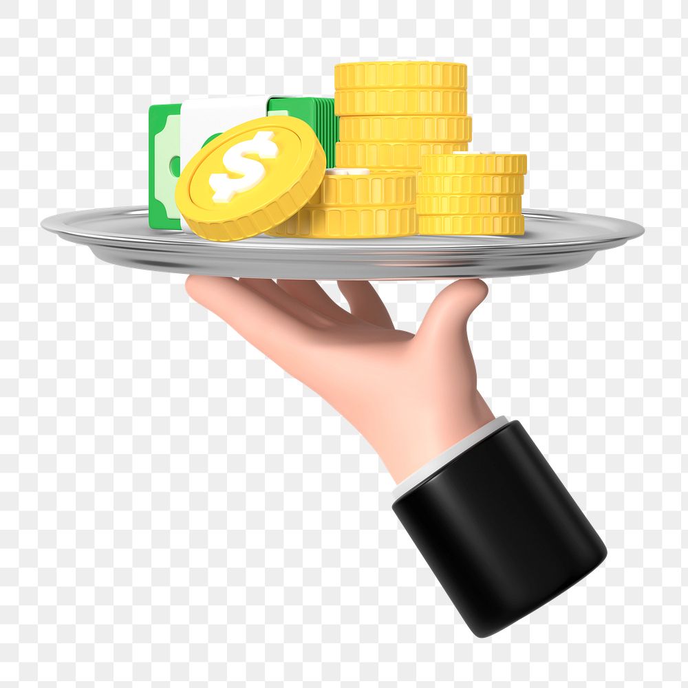 PNG 3D serving money, element illustration, transparent background