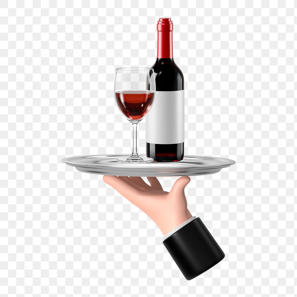 PNG 3D serving red wine, element illustration, transparent background