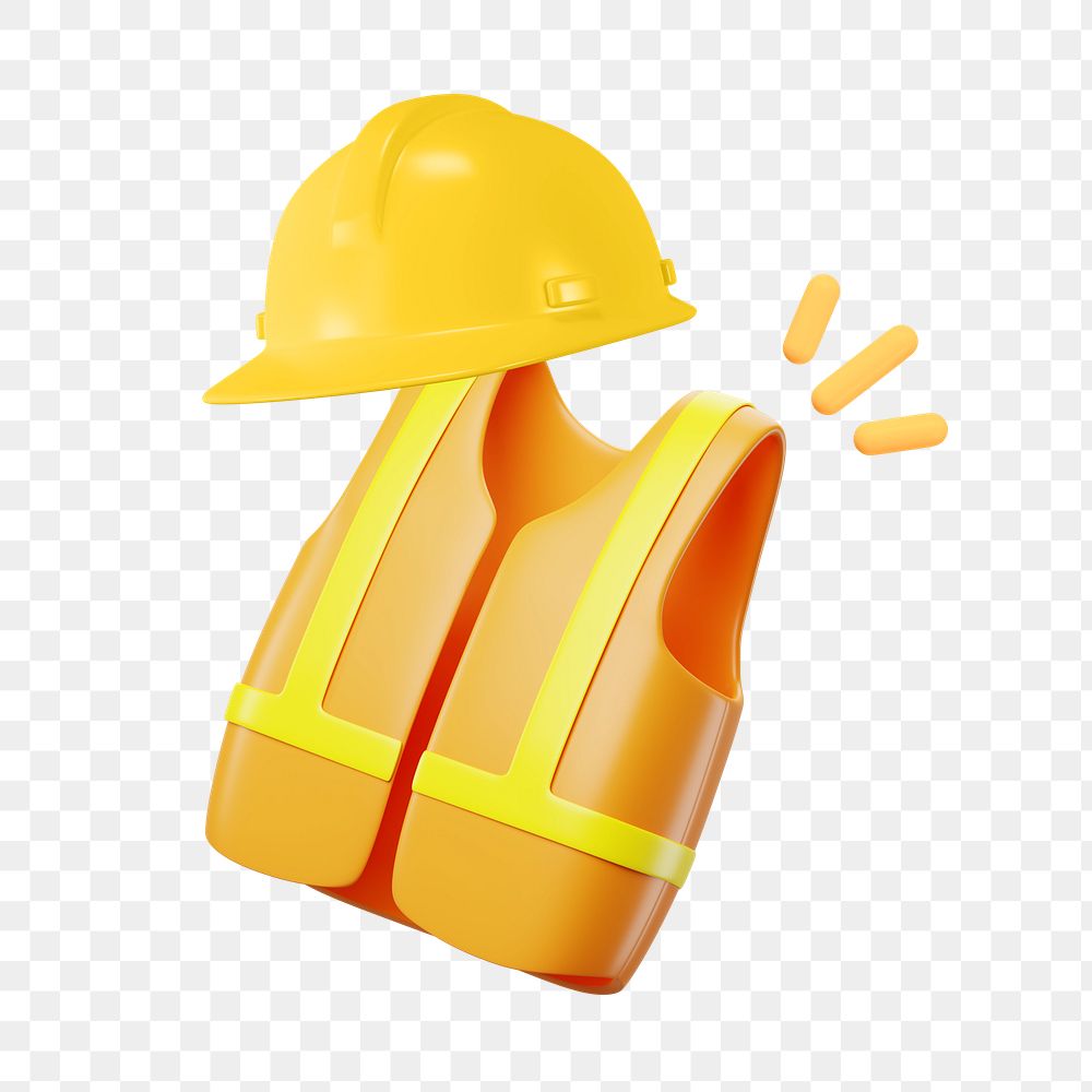 PNG 3D safety vest helmet, element illustration, transparent background