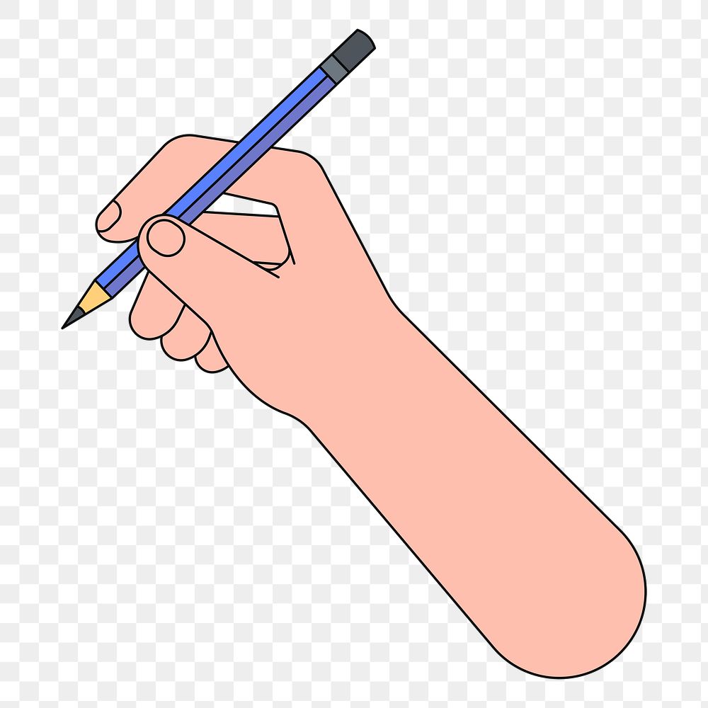 Png right hand holding pencil illustration, transparent background