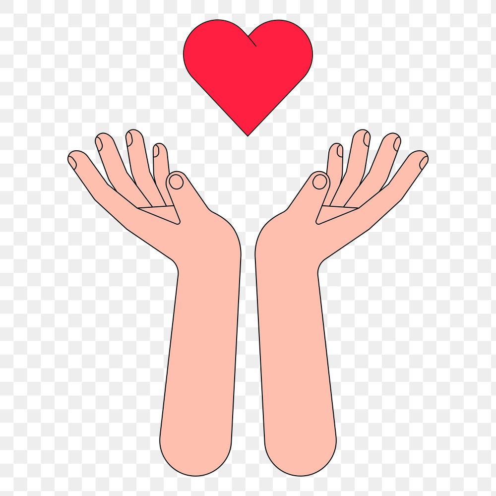 Png love hand gesture presenting heart illustration, transparent background