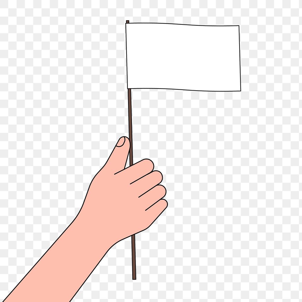 PNG Hand holding white flag, surrender sign, transparent background