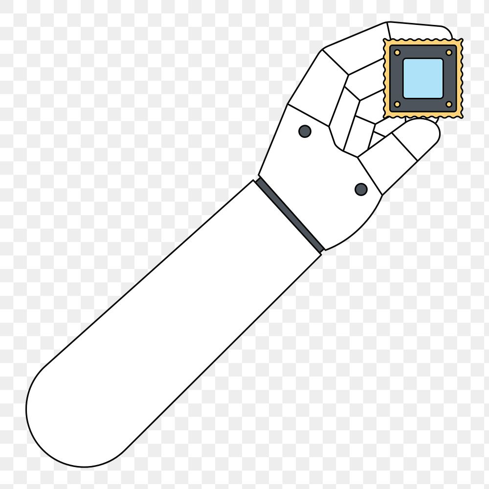 PNG Robotic hand holding microchip, technology illustration, transparent background
