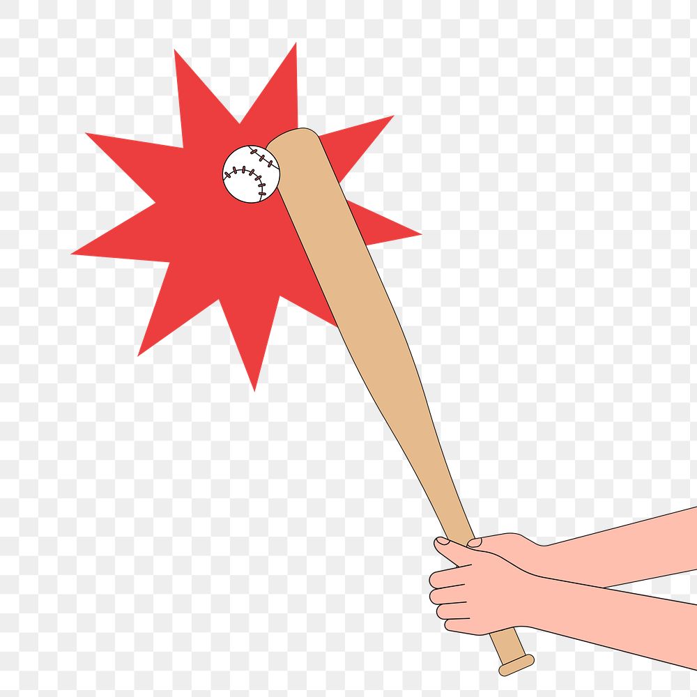 Png baseball bat hitting ball illustration, transparent background